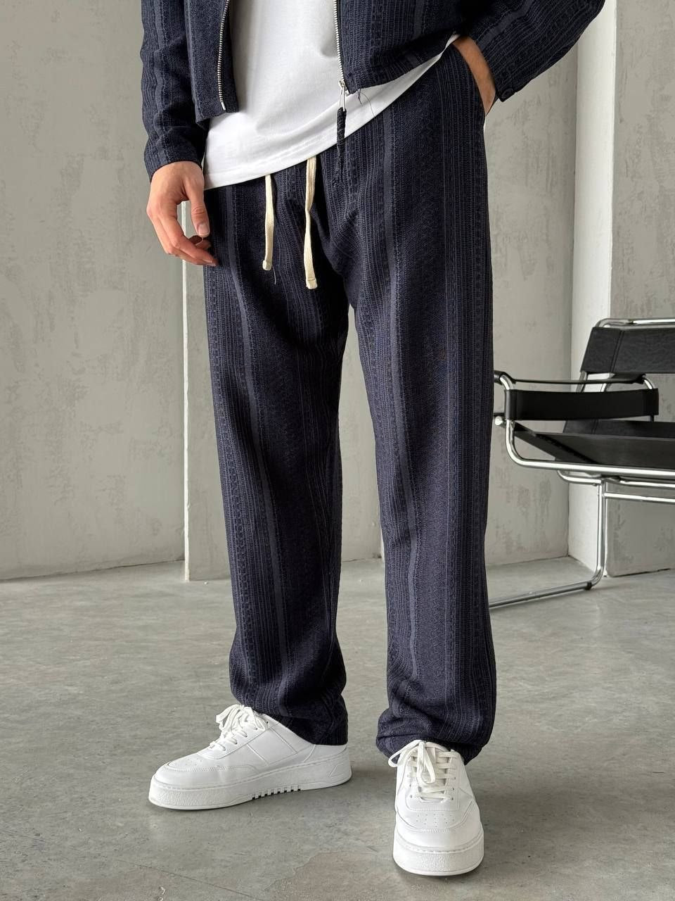 Linen Touch Pants - Navy Blue