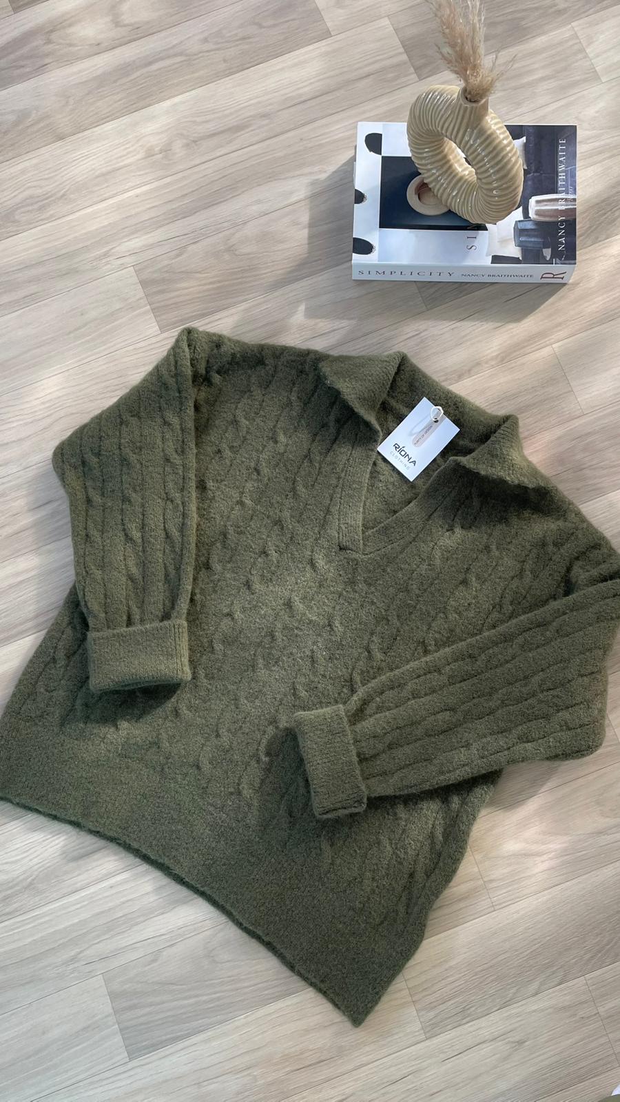 PULL COL V MAILLE TORSADÉE